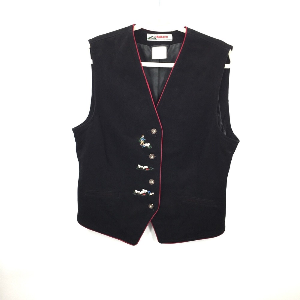 Alphorn vintage corduroy Sheep‎ Embroidered Vest cottagecore Trachtenmode 42 L